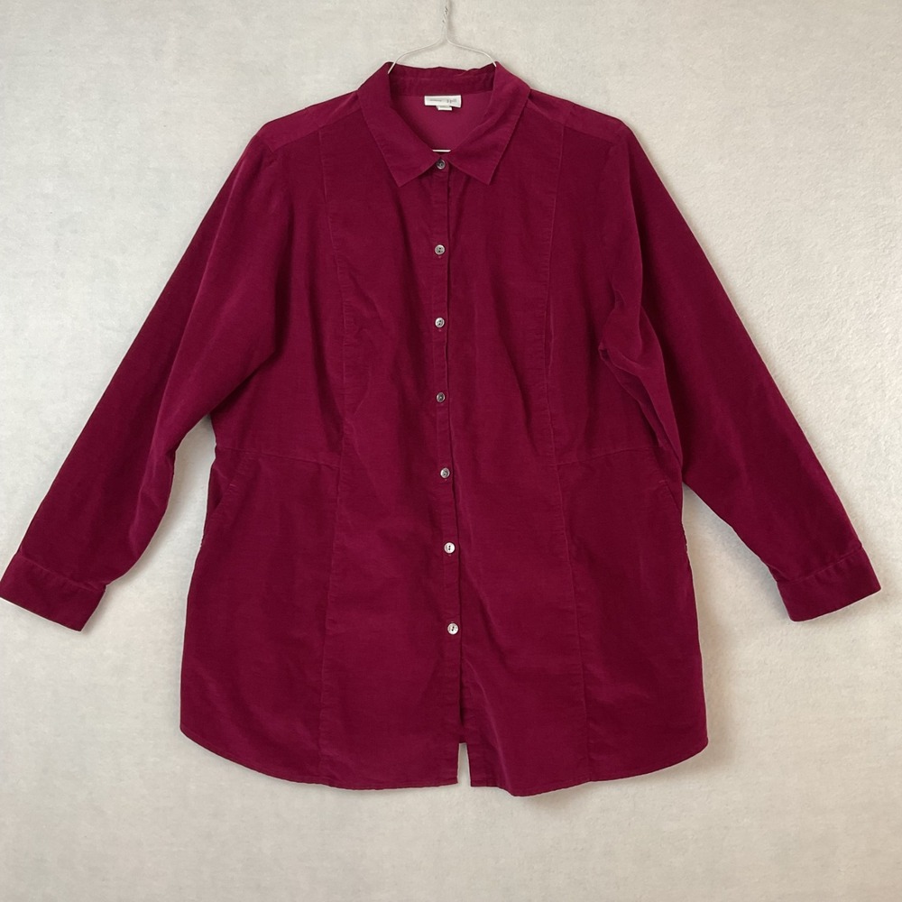 J. Jill Magenta Purple Corduroy 2X Plus Button Down Tunic Shirt Pockets